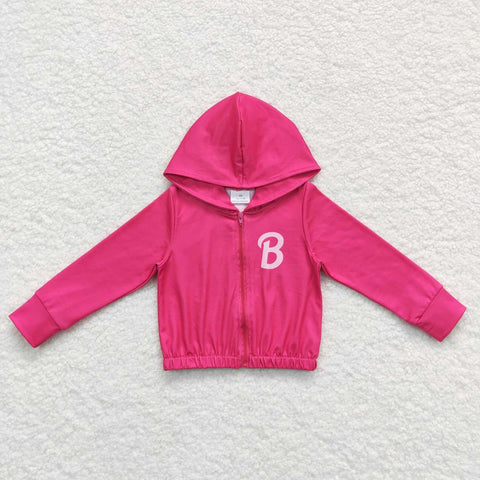 GT0330 Barbie Pink Zipper Hoodie Girl Coat