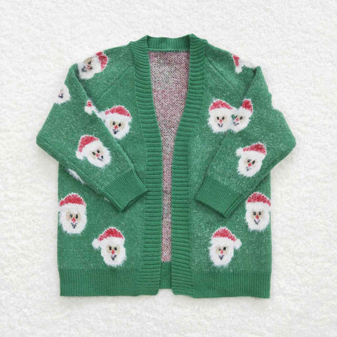 GT0357 Christmas Santa Green Knit Sweater Cardigan Girl's Coat