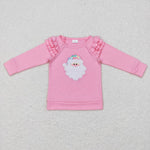 GT0369 Embroidery Christmas Santa Pink Girl Shirt Top