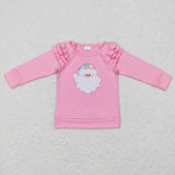 GT0369 Embroidery Christmas Santa Pink Girl Shirt Top