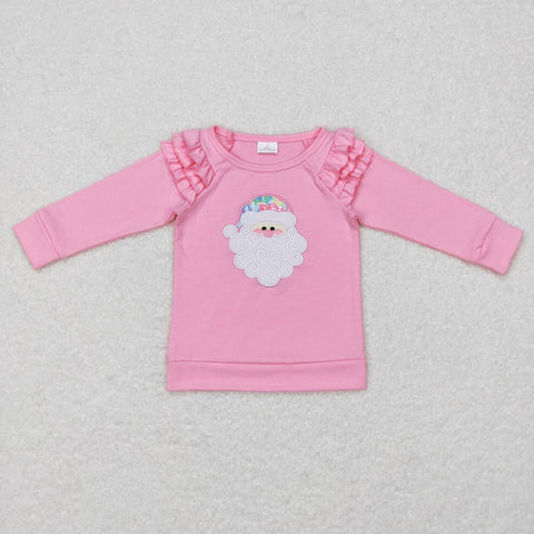 GT0369 Embroidery Christmas Santa Pink Girl Shirt Top