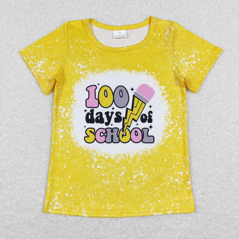 GT0387 Pencil Apple 100 Days School Yellow Shirt Top Boy