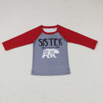 GT0390 Sister Bear Red Girl Kids Shirt Top