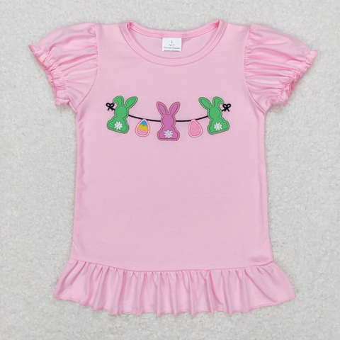 GT0391 Embroidery Easter Bunny Egg Pink Shirt Top Girl