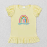 GT0392 Embroidery Happy Easter Rainbow Shirt Top Girl