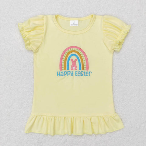 GT0392 Embroidery Happy Easter Rainbow Shirt Top Girl