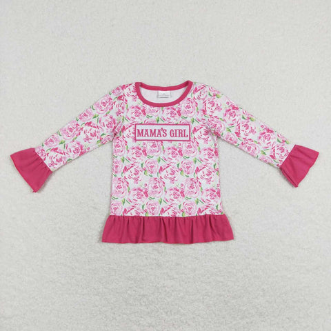 GT0403 Embroidery MAMA'S Girl Flower Pink Kids Shirt Top