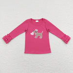 GT0409 Embroidery Valentine's Day Dog Pink Cute Kids Shirt Top
