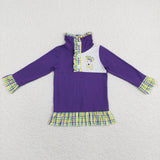 GT0412 Mardi Gras Dog Purple Zipper Pullover Girl Shirt Top