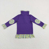 GT0412 Mardi Gras Dog Purple Zipper Pullover Girl Shirt Top