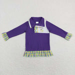 GT0412 Mardi Gras Dog Purple Zipper Pullover Girl Shirt Top