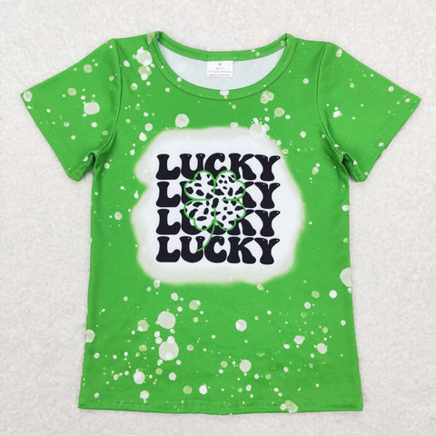GT0420 Lucky Cow Green Girl Kids Shirt Top