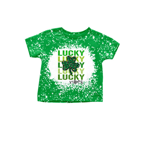 Preorder 12.22 GT0421 Lucky Green Leaves Girl Kids Shirt Top