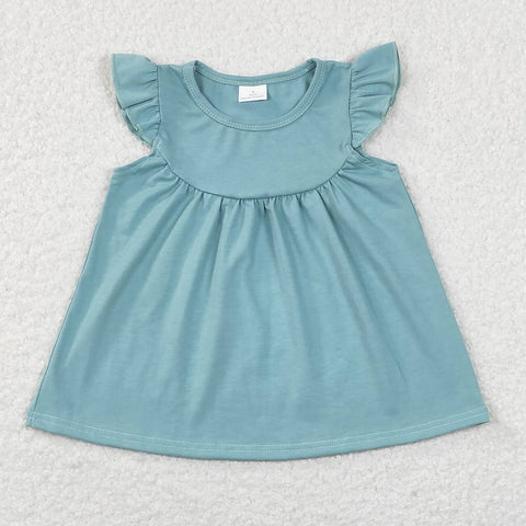 GT0460 Solid Color Cotton Blue Girl Kids Shirt Top