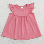 GT0462 Solid Color Cotton Pink Girl Kids Shirt Top