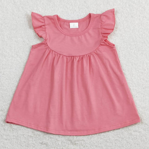 GT0462 Solid Color Cotton Pink Girl Kids Shirt Top