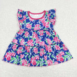 GSSO0613 Summer Flower Blue Pink Girls Shorts Set