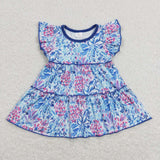 GSSO1174 Summer Flower Blue Tunic Girls Shorts Set