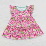 GSSO1173 Summer Flower Rose Sky Blue Tunic Girls Shorts Set