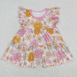 GT0476 Flower Pink Ruffles Girl Kids Shirt Tunic Top