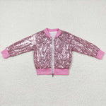 GT0541 New Boutique Pink Sequins Zip Coat