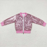 GT0541 New Boutique Pink Sequins Zip Coat