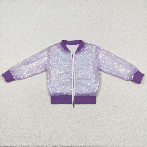 GT0559 Fashion Sequins Purple Kids Baseball Coat