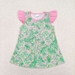 GT0561 Summer Lilly Green Pink Tunic Girl Shirt Top