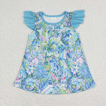 GT0562 Summer Garden Blue Tunic Girl Shirt Top