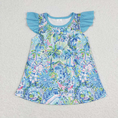 GT0562 Summer Garden Blue Tunic Girl Shirt Top