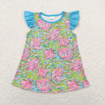 GT0566 Summer Garden Pink Blue Tunic Girl Shirt Top