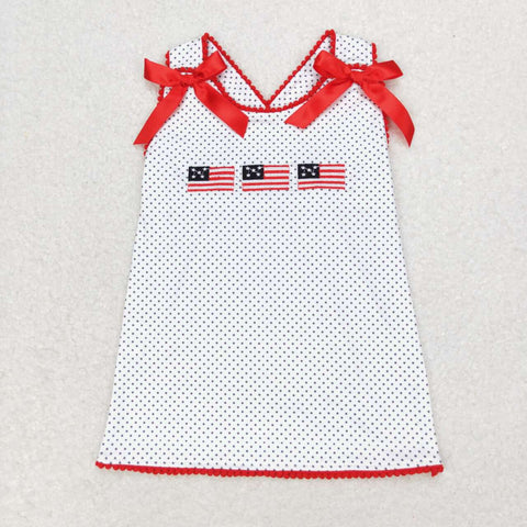 GT0599 Embroidery 4th of July USA Flag Red Girls Shirt Top