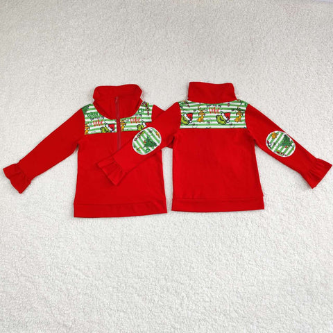 GT0611 Christmas Green Animal Kids Zip Pullover Girl
