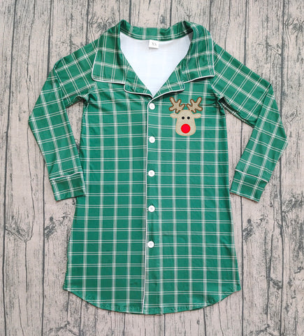 Preorder Samples GT0621 Embroidery Christmas Elk Green Plaid Sleep weer Adult's Shirt Top