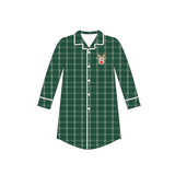 Preorder Samples GT0621 Embroidery Christmas Elk Green Plaid Sleep weer Adult's Shirt Top