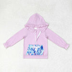 GT0625 Garden Purple Ruffles Zip Hoodie Kids Pullover Top