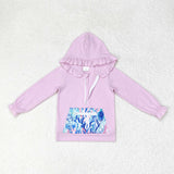 GT0625 Garden Purple Ruffles Zip Hoodie Kids Pullover Top