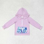 GT0625 Garden Purple Ruffles Zip Hoodie Kids Pullover Top
