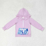 GT0625 Garden Purple Ruffles Zip Hoodie Kids Pullover Top