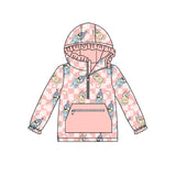 GT0633 Cartoon Blue Dog Pink Ruffles Girl Zip Hoodie Kids Pullover Top