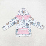 GT0634 Happy Birthday Cartoon Blue Dog Ruffles Girl Zip Hoodie Kids Pullover Top