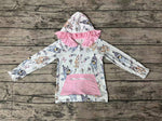 GT0634 Happy Birthday Cartoon Blue Dog Ruffles Girl Zip Hoodie Kids Pullover Top