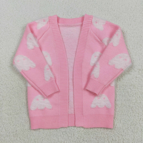 GT0650 Halloween Ghost Pink Knit Sweater Cardigan Girl's Coat
