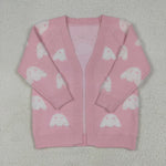 GT0650 Halloween Ghost Pink Knit Sweater Cardigan Girl's Coat