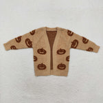 GT0651 Halloween Pumpkin Knit Sweater Cardigan Girl's Coat