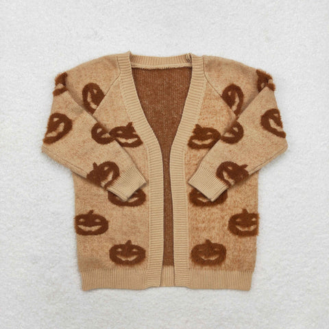 GT0651 Halloween Pumpkin Knit Sweater Cardigan Girl's Coat