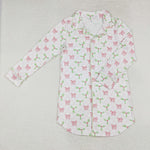 GT0661 Christmas Tie Bow Green Sleep weer Adult's Shirt Dress