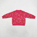 GLD0671 Christmas Candy Canes Winter Knit Sweater Sequins Skirt Girls Set