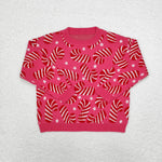 GLD0671 Christmas Candy Canes Winter Knit Sweater Sequins Skirt Girls Set