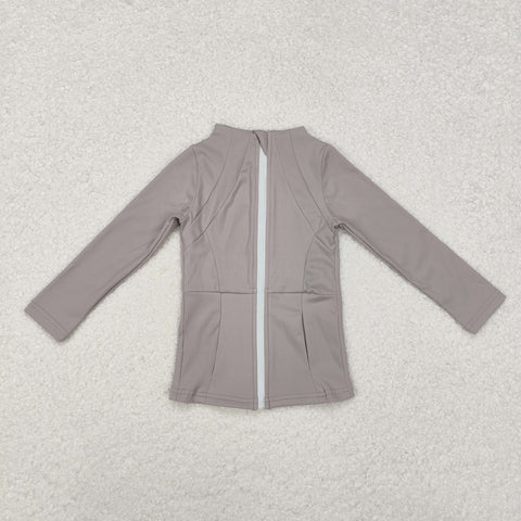 GT0679 Solid Grey Color Sports Yoga Girls Zip Coat